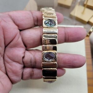Mixed Stone Goldtone Stretch Bracelet • Brand New • Abalone Inlay